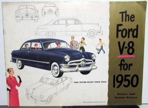 1950 Ford V8 Deluxe & Custom Deluxe Coupe Car Wagon Sedan Sales Brochure Orig