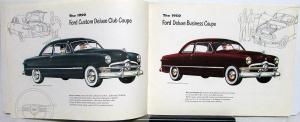 1950 Ford V8 Deluxe & Custom Deluxe Coupe Car Wagon Sedan Sales Brochure Orig