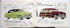 1950 Ford V8 Deluxe & Custom Deluxe Coupe Car Wagon Sedan Sales Brochure Orig