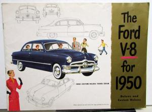 1950 Ford V8 Deluxe & Custom Deluxe Coupe Car Wagon Sedan Sales Brochure Orig