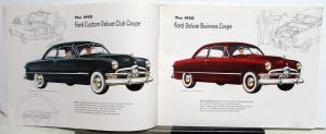 1950 Ford V8 Deluxe & Custom Deluxe Coupe Car Wagon Sedan Sales Brochure Orig