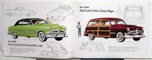 1950 Ford V8 Deluxe & Custom Deluxe Coupe Car Wagon Sedan Sales Brochure Orig