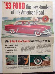 1953 Ford Mainline Customline Crestline New Features XL Color Sales Folder Orig