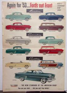 1953 Ford Mainline Customline Crestline New Features XL Color Sales Folder Orig