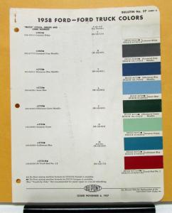 1958 Ford Truck Paint Chips Bulletin Number 27