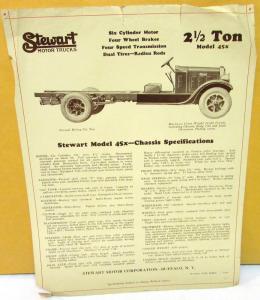 1934 Stewart Trucks Dealer Sales Data Sheet Model 45X Dated 1-2-34 Original