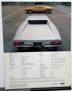 1972 Ford deTomaso Pantera Prestige Color Sales Brochure Original