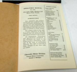 1955 Chevrolet Truck Owners Manual First Series New Repro Light Medium HD