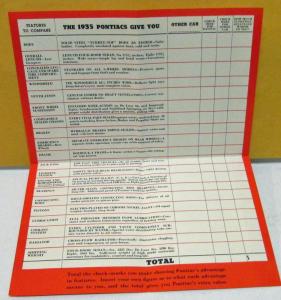 1935 Pontiac Dealer Sales Pocket Brochure Competition Comparison Chart