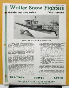 1967 Walter Truck Model FFM Snow Fighter Sales Brochure & Specifications