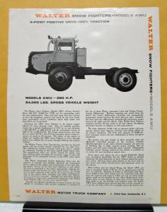 1967 Walter Truck Model AWU Snow Fighter Sales Brochure & Specifications