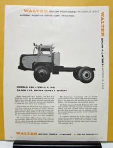 1967 Walter Truck Model ASU Snow Fighter Sales Brochure & Specifications