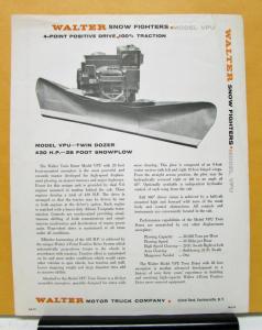 1974 Walter Truck Model VPU Snow Fighter Sales Brochure and Specifications