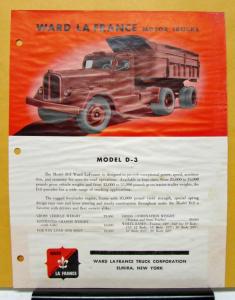 1946 1947 1948 Ward La France Truck Model D 3 Sales Brochure and Specifications