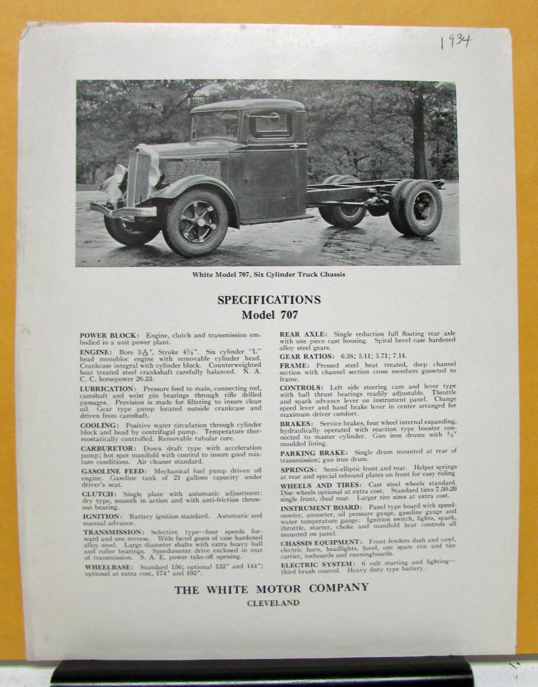 1935 White Truck Model 707 Six Cylinder Sales Brochure and ...