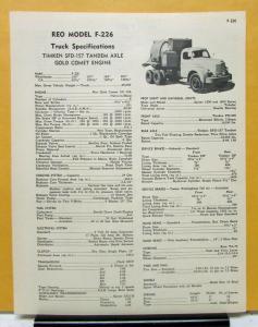 1951 REO Truck Model F 226 Sales Brochure & Specifications