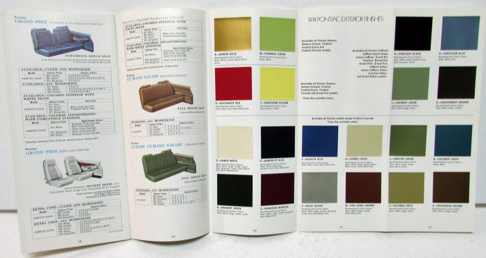 1974 pontiac dealer sales brochure interior trim exterior colors options paint 1974 pontiac dealer sales brochure