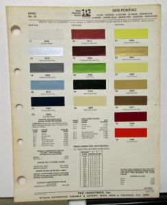 1976 Pontiac Color Paint Chips Leaflet PPG Ditzler Firebird LeMans Grand Prix