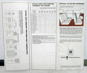 1978 Pontiac Dealer Colors & Interiors Brochure Selector Paint Chips Full Line