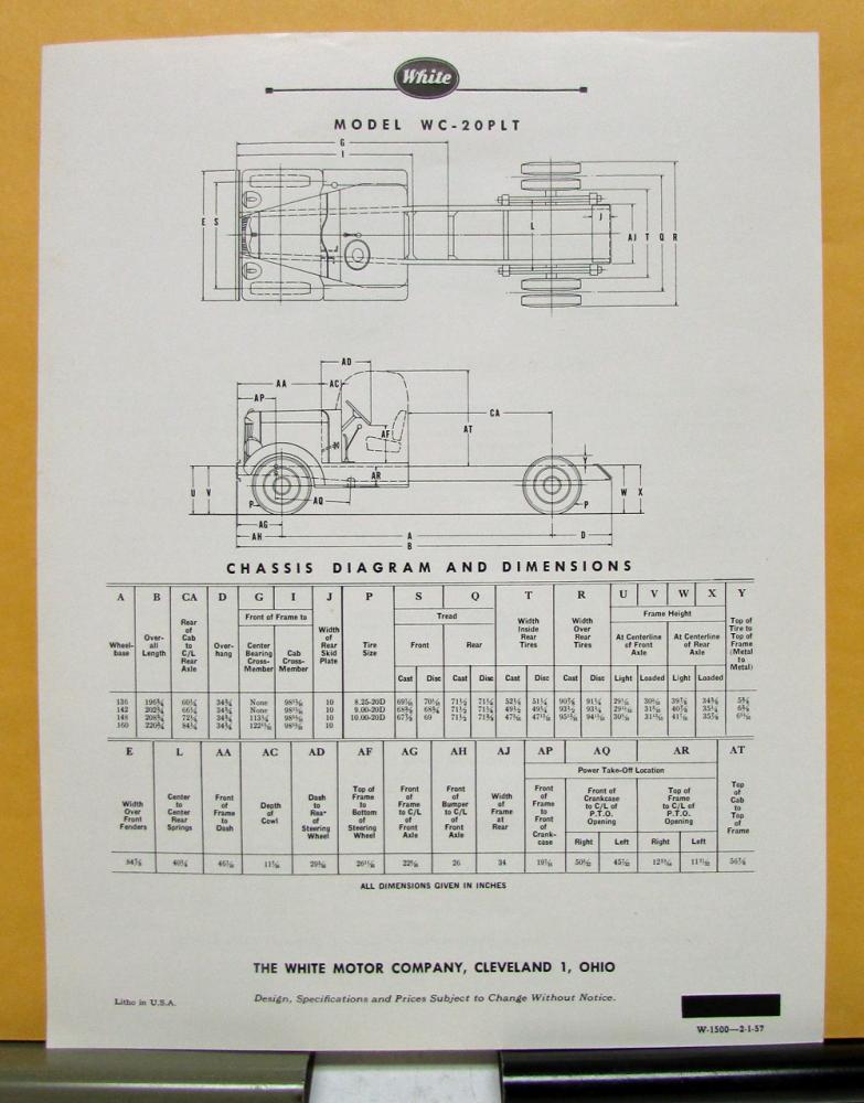 1957 White Truck Model WC 20PLT Sales Brochure & Specifications