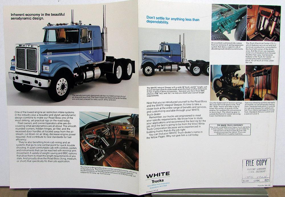 1982 White Truck Model Road Boss Practical Beauty Sales Folder