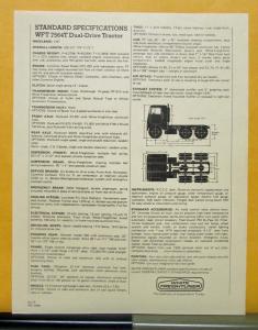 1974 White Freightliner Truck Model WFT 7564T Specification Sheet