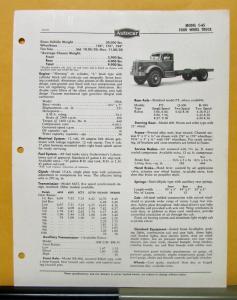 1954 1955 Autocar Truck Model C 65 Specification Sheet