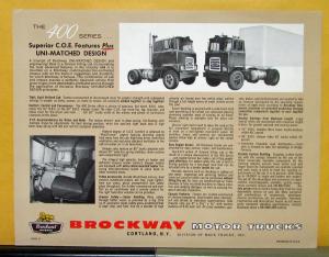 1969 1970 Brockway Truck Series 400 Model 456T 457T 459T Specifications