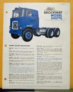 1970 Brockway Trucks Model E457TL Tandem Tractor Specification Sheet