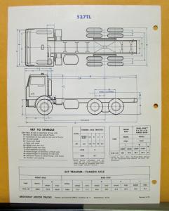 1972 Brockway Truck Model N527TL Tandem Tractor Specification Sheet