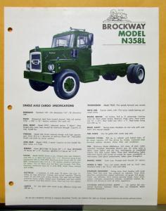 1972 1973 Brockway Truck Model N358L Single Axle Cargo Specification Sheet