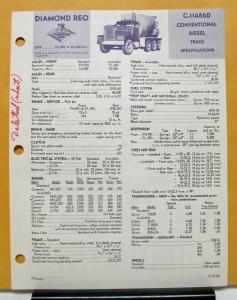 1968 Diamond REO Truck Model C 11486D Specifications Brochure