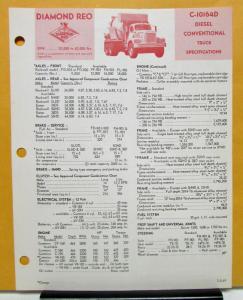 1969 Diamond REO Truck Model C 10164D Specifications Brochure