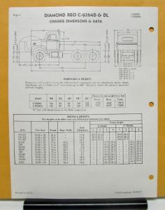 1974 Diamond REO Truck Model C 9264D & DL Specifications Brochure