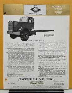 1981 1982 Diamond REO Truck Model C11620B & F Glider Kits Specification Sheet