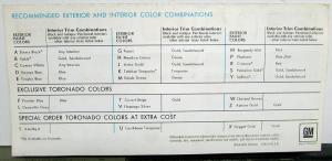 1969 Oldsmobile Color Paint Chips & Interior Colors List Sales Folder Original