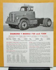 1950 Diamond T Truck Model 730 730H Specification Sheet