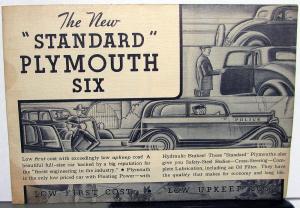 1934 Plymouth Dealer Sales Brochure Folder Standard Six 2 Door Sedan Coupe Rare