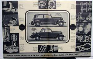 1934 Plymouth Dealer Sales Brochure Folder Standard Six 2 Door Sedan Coupe Rare