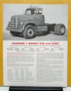 1955 Diamond T Truck Model 830 830H Specification Sheet