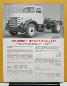 1955 Diamond T Truck Model 622 Tractor Specification Sheet