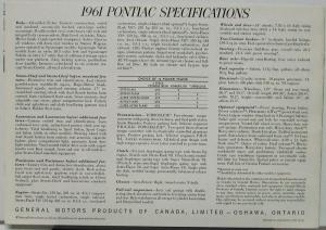 1961 Pontiac Canadian Sales Brochure Parisienne Laurentian Strato-Chief