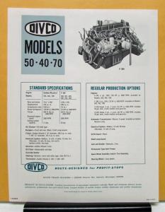 1969 DIVCO Truck Model 50 40 70 Multi Stop Sales Brochure & Specifications