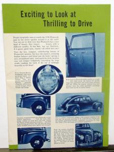 1940 Plymouth Dealer Sales Brochure Folder De Luxe Roadking Features