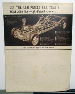 1941 Plymouth Dealer Sales Brochure Special De Luxe The One For 41