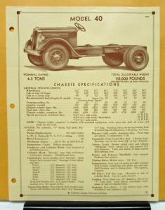 1936 Federal Truck Model 40 Specification Sheet