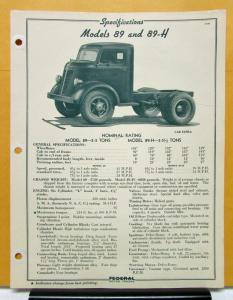 1939 1940 Federal Truck Model 89 H Specification Price Dimension Sheet