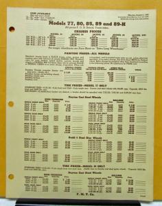 1939 1940 Federal Truck Model 89 H Specification Price Dimension Sheet