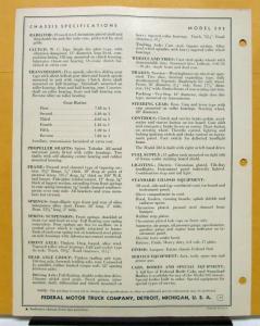 1939 1940 Federal Truck Model 502 Specification And Price Sheets