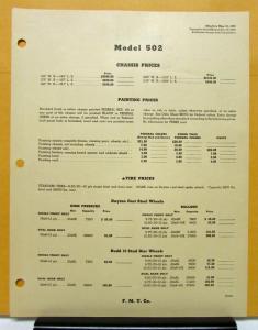 1939 1940 Federal Truck Model 502 Specification And Price Sheets